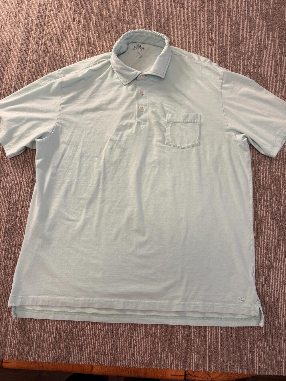 Peter Millar Polo Shirt Mens XL Mint Green Seaside Wash Pocket Stretch Golf